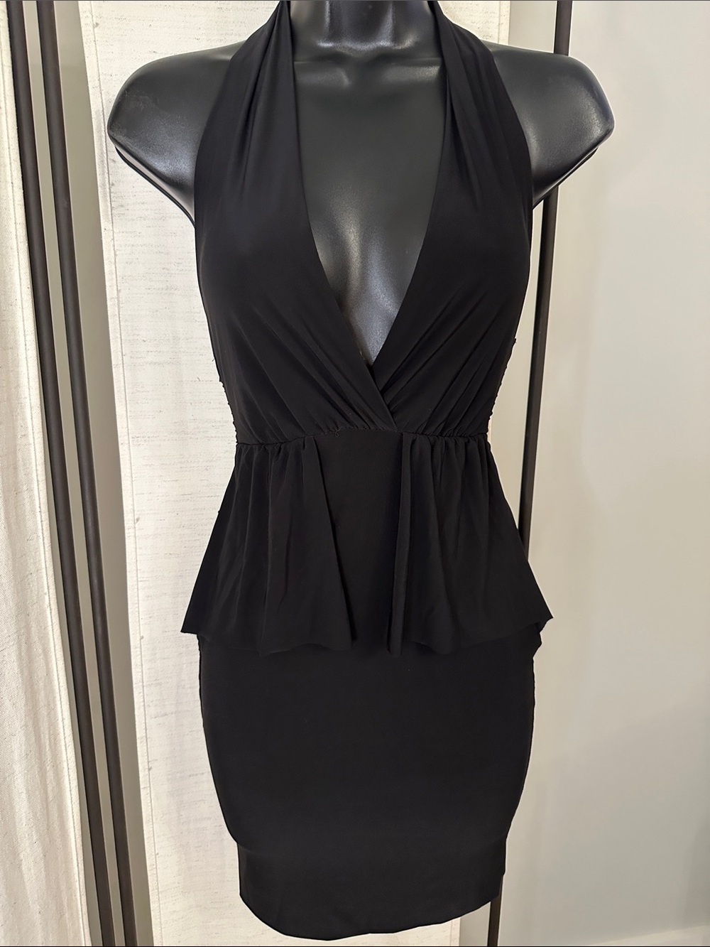 Sexy Black Cleavage Halter Clubbing Peplum Backless Dress S